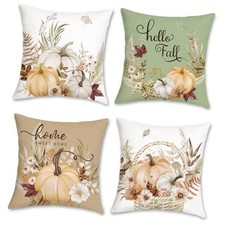 Hello Fall Pumpkin Throw Pillow Covers 18 x 18 18" x 18" Pack of 4 Pumpkin-4