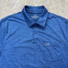 Vineyard Vines Performance Polo Shirt Men L Blue Pocket Stretch Space Dye