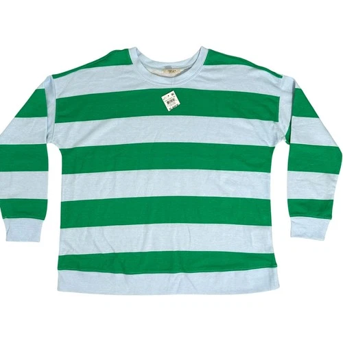 Style & Co Women's CrewNeck French Terry Sweatshirt Green Blue Stripe Size XL