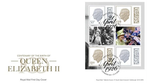 GB 2026 QEII BIRTH CENTENARY First Day Cover Definitive Pane London pmk, 21/4/26