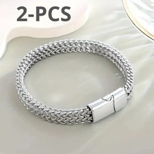 Meshed Woven Stainless Steel Bracelet Curb Chain Cuban Link Wristband Men Women