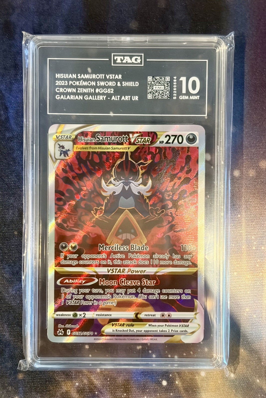 TAG 10 POKEMON CROWN ZENITH HISUIAN SAMUROTT VSTAR Galarian Gallery PSA 10