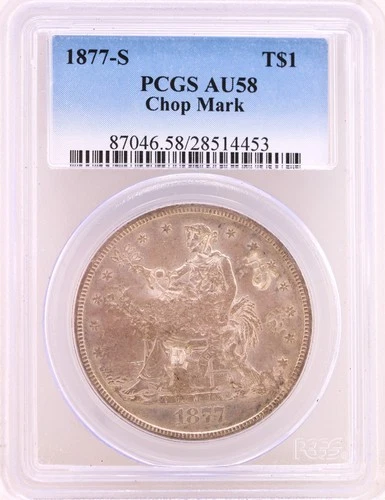 1877-S U. S. Trade Dollar $1 PCGS AU 58  (20+ Distinct Chinese "Chop" Marks! )