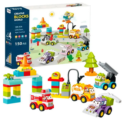 150 Piece Building Blocks Set Little Town Cars Large Bricks Kids Ages 3+