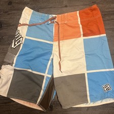 Billabong Board Shorts Men Size 38 Color Block Blue Orange Brown RARE Vintage
