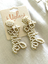 Bride Beaded Earrings Pearl with Gold Accent Bachelorette/Wedding NWT