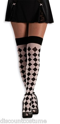 SECRET WISHES SEXY WHITE BLACK HARLEQUIN THIGH HIGHS ADULT