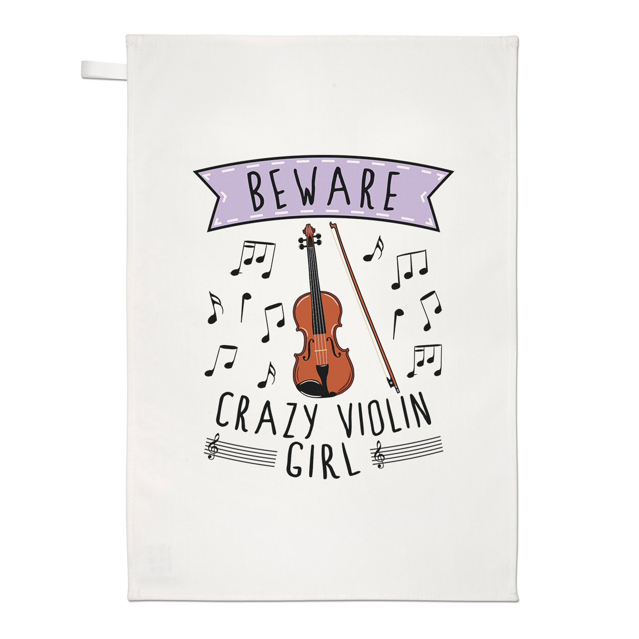 Beware Crazy Violin Girl Tea Towel Dish Cloth Music Daughter Violinist Funny