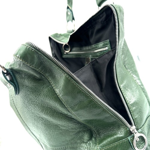 Fendi Hand Bag Shoulder Bag Purse Green Leather Auth Silver Zip Ring From Japan - Picture 24 of 24