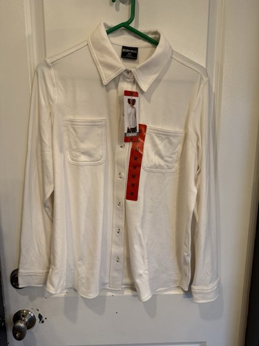 NWT 32 Degree Heat Cream Ivory Micro Fleece Button Front Casual Blouse Medium