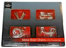 Sharper Image Brain Teaser 4 Piece Metal Puzzle Set - Brand New!