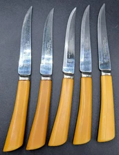 W Richardson Sheffield England Forever Sharp Bakelite Set of 5 Steak Knives