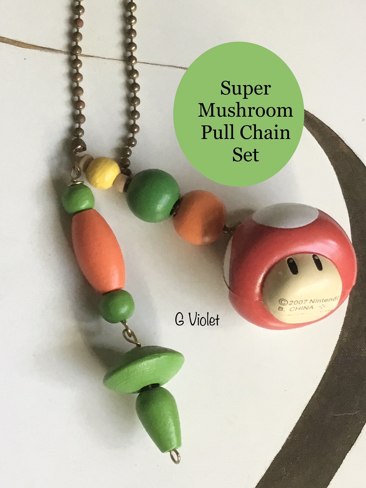 Ceiling Fan Light Pull Chain Extension with Super Red Mushroom Design-image