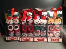 NEW IN BOX 2 PAIRS OF CHRISTMAS BABY BOOTIES- SO DORABLE BRAND