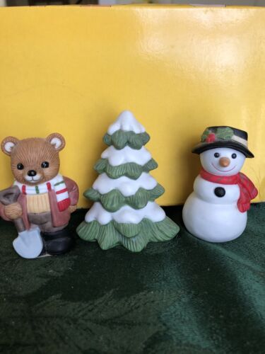 3 Homco Winter Figurines Snowman Tree Bear  - Picture 1 of 1