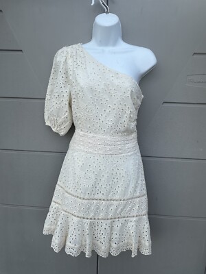 Allison New York One-Shoulder Eyelet Bow Ruffle Hem Dress in Ivory size 6  NWT | eBay