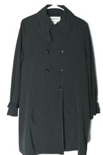 Fitz-wright Womens Long Sleeve Black Button Up Trench Coat, 38" Long Size Medium