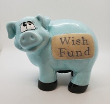 Pastel Baby Blue Ceramic Piggy Coin Bank Wish Fund Vintage