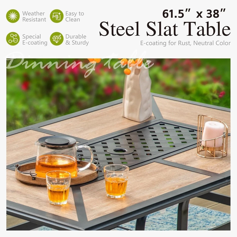 Outdoor Patio Dining Table 6~8 Person Rectangular Garden Tables W/ Umbrella Hole - Image 4 of 4