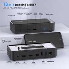 USB-C Docking Station 3 Monitors 100W PD w/ M.2 PCIe/SATA SSD Enclosure
