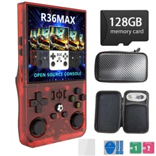 128GB Red, R36 Max Retro Handheld Video Game Console,22000+ Games,4.0Inch IPS
