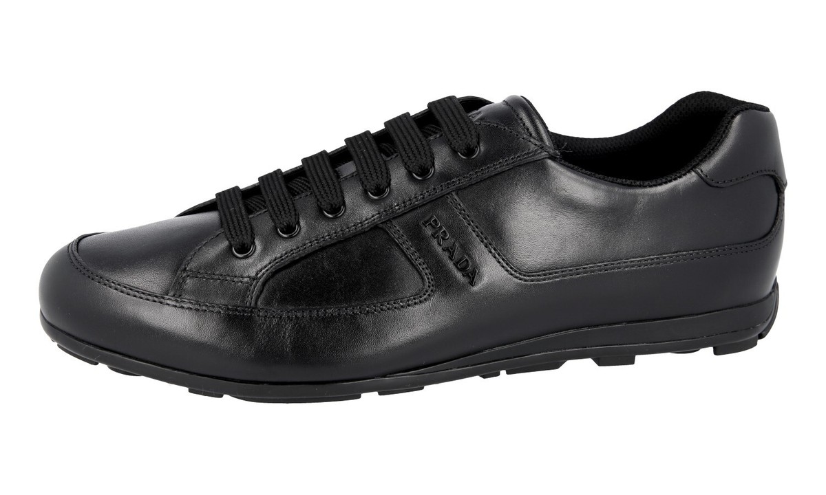 PRADA Leather Sneakers Shoes - 4E3231 - Solid Black - NEW - US 7