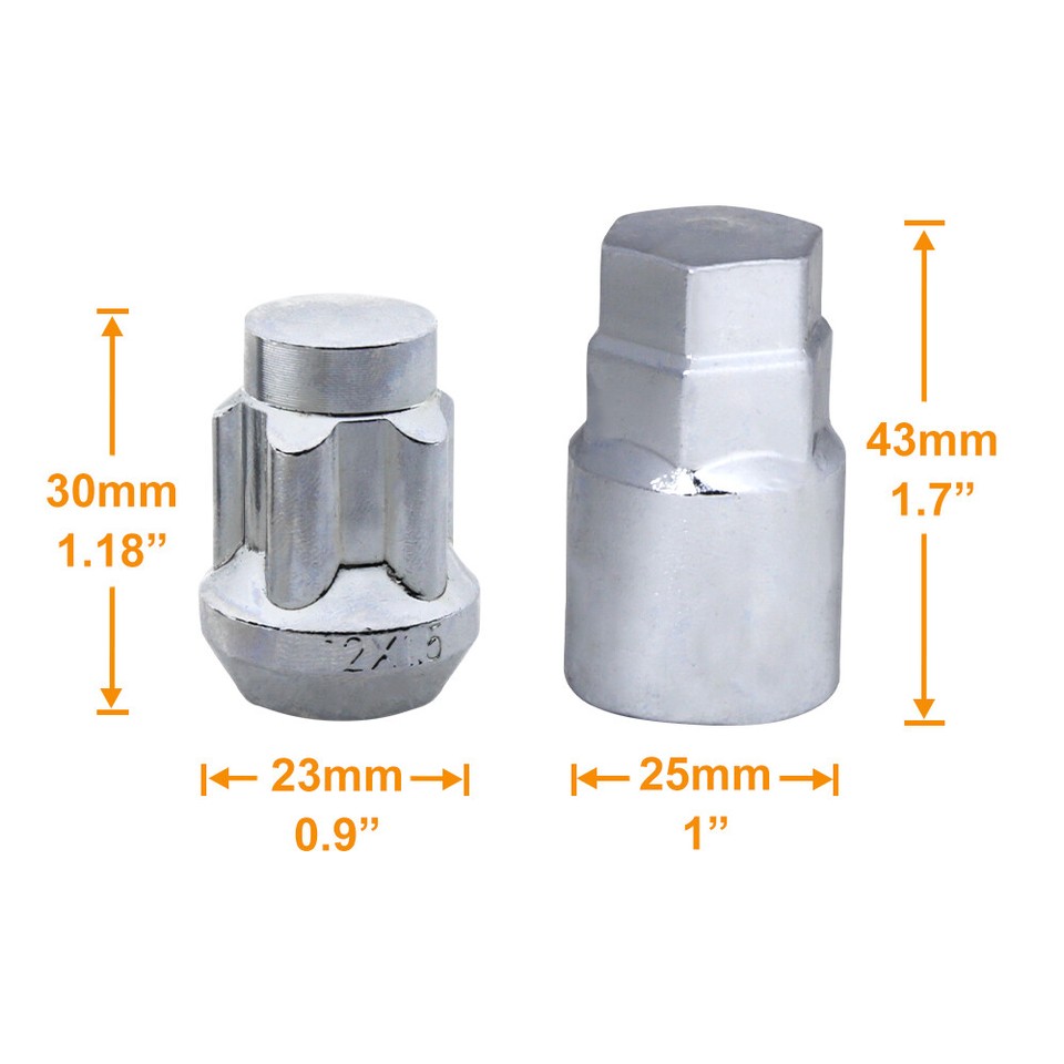 4 Lug Nuts With Key Set 4-Piece Chrome Bulge Acorn Wheel Lock Set - M12x1.25 Thread, 60 Degree Cone Seat, Anti-Theft Lug Nuts Car & Truck Exterior Locks & Lock Hardware - Foto 2