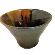 Earthenware Studio Art Rustic Pottery Bowl Brown Earth Tones Vase Planter USA