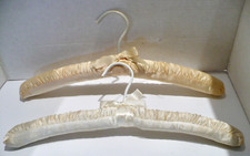 2 Vintage White  Ecru Satin Padded 15 1/2" Hangers Very Clean Lightly Used
