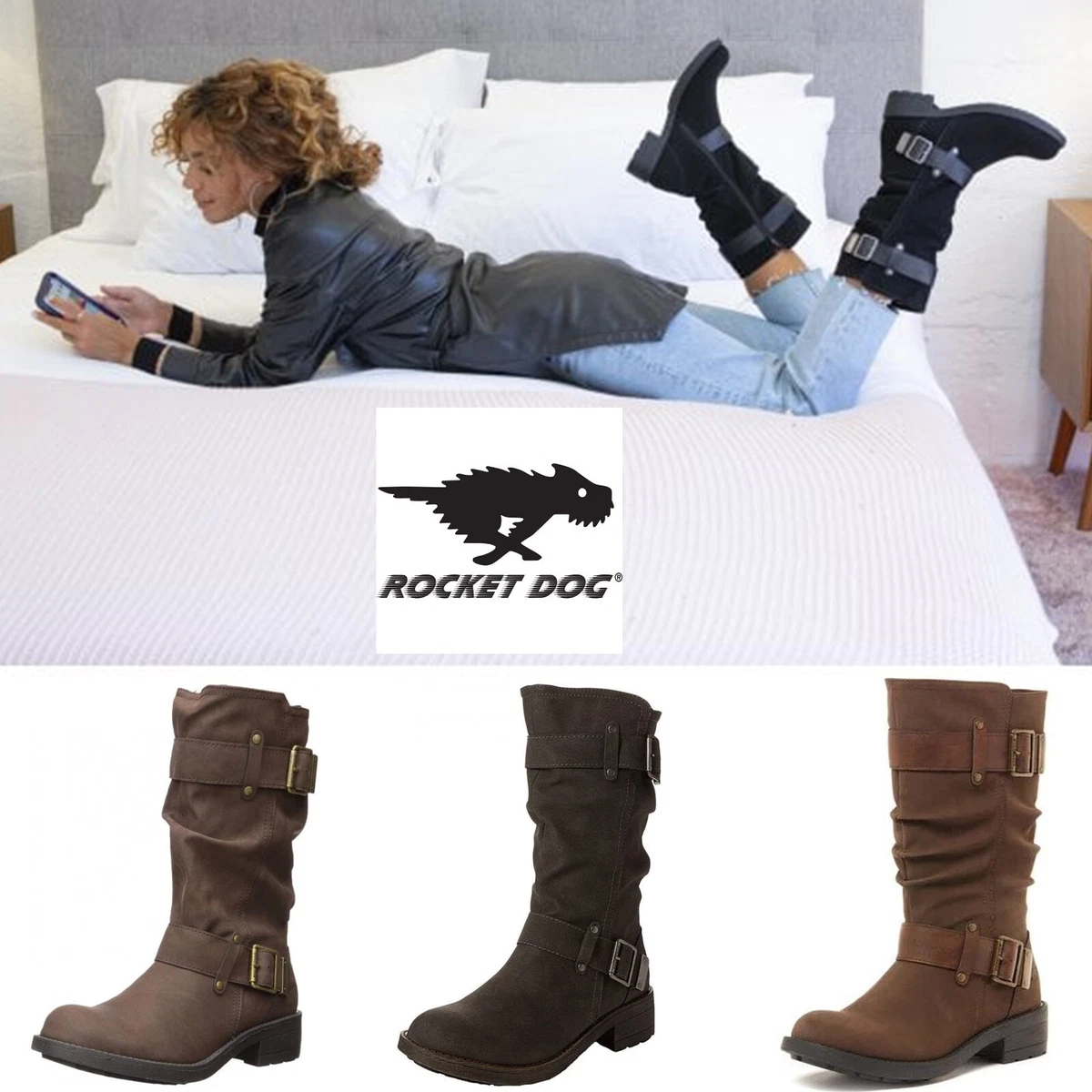 Womens Girls Rocket Dog Trumble Biker Boot Mid Calf Assorted