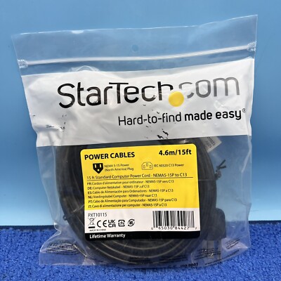 StarTech PXT10115 15FT Standard PC Computer Power Cord NEMA5-15P to C13