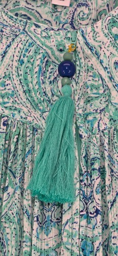 Go Softly Patio Dress Crinkled Rayon Tassle Zip Green Housedress Muumuu Womens M - Imagen 5 de 11