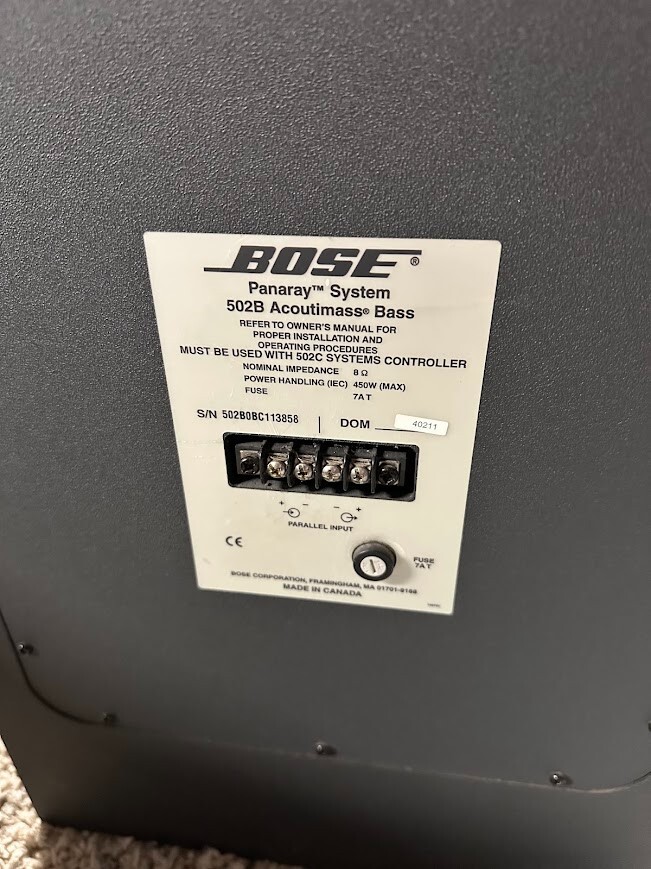 Bose 502B Acoustimass Bass Loudspeaker, Panaray Subwoofer, Gray