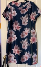 NEW Stretchy Blue & Pink Floral Party Dress Size 24 EU 52 Knee Length