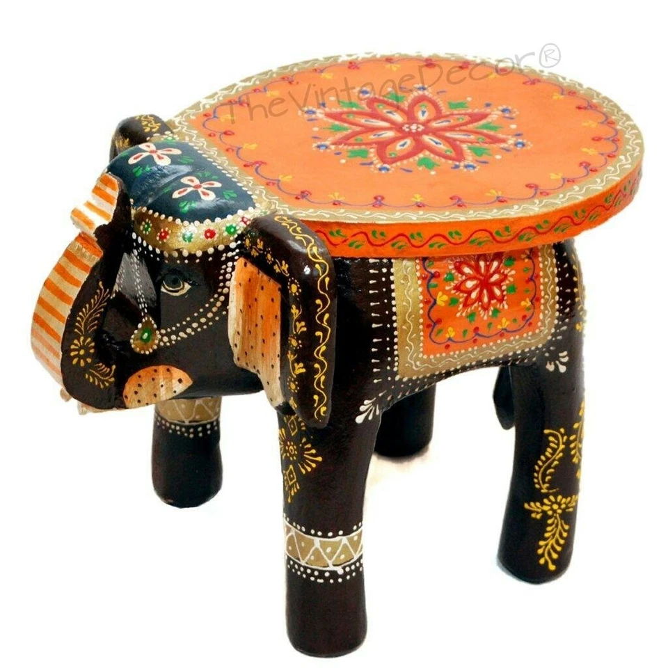 Multicolour Wooden Decorative Rajastani Elephant Stool Home Decorative Showpiece - Image 2 of 4