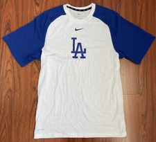 Nike Los Angeles Dodgers T Shirt Size Small White Blue Swoosh Logo Dri-Fit