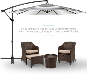 Navy Striped Patio Umbrella Stand Offset 10 Deck Backyard Pool Poolside Usa Ebay