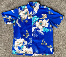 VTG MALIHINI Hawaiian Shirt-Blue-Floral-Pocket