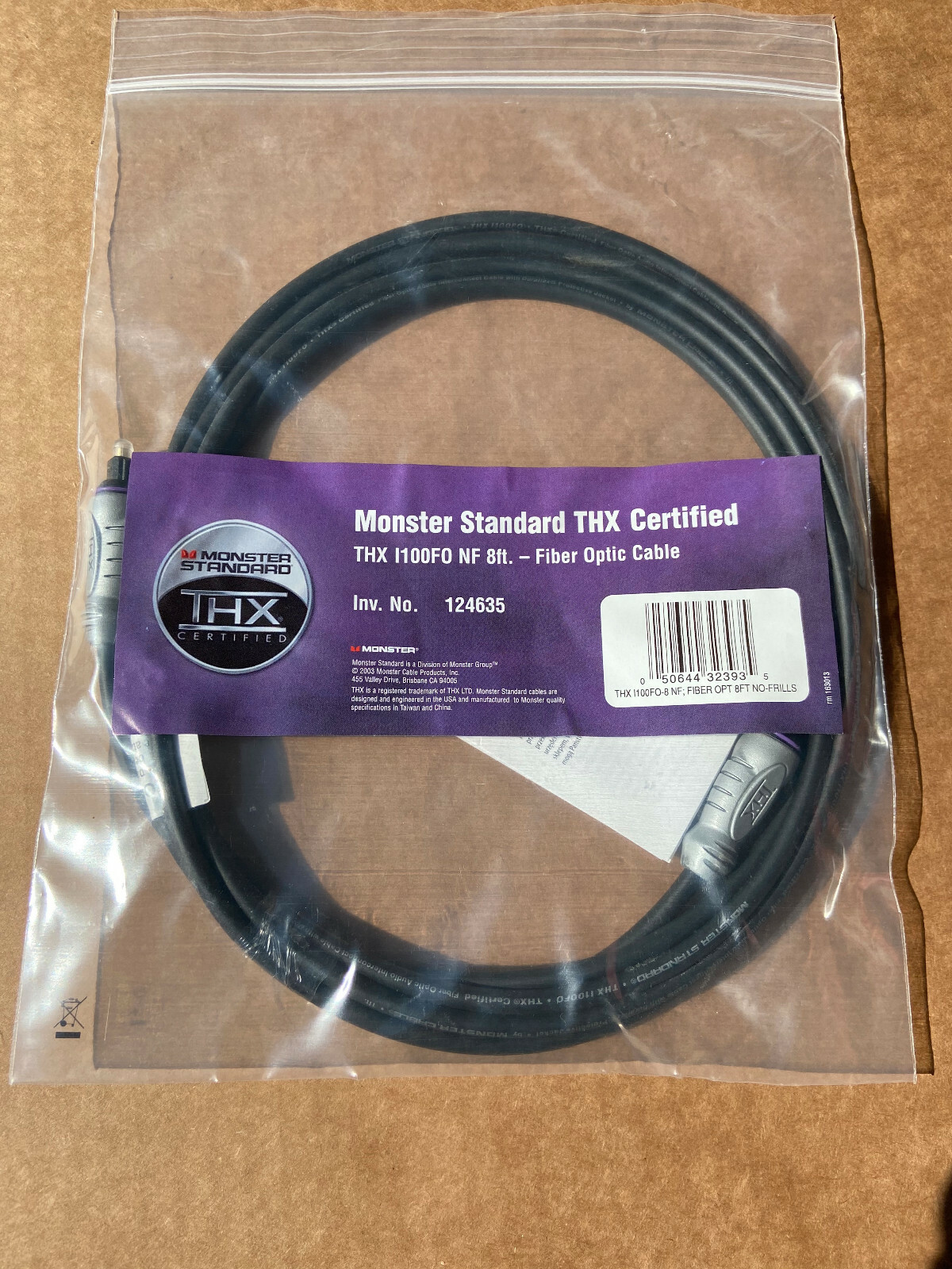 Monster Standard THX I100FO Fiber Optic Audio Interconnect Cable 8 FT