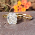 2Ct Radiant Cut Simulated Diamond Wadding Bridal Ring Set 14K Yellow Gold Plated