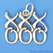 Hugs and Kisses XO Love 925 Solid Sterling Silver Charm Pendant MADE IN USA