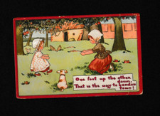 Vtg TUCK Postcard 1912 Loving Valentine Greetings Girl Learning To Walk Puppy