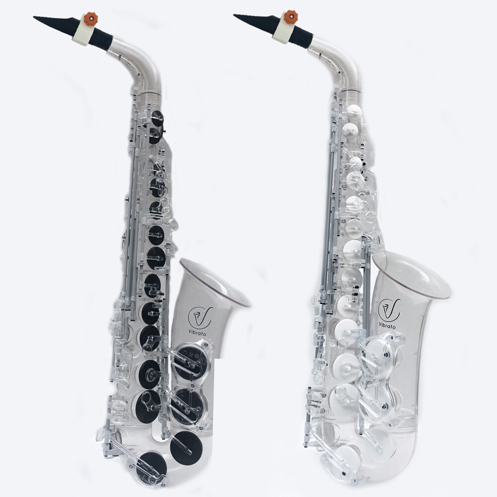 Vibrato Saxophone A1 SIII Alto Polycarbonate Clear Transparent Black White Pads