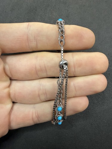 10g Sterling Silver 925 Turquoise Bolo Chain Bracelet Jewelry lot J - Picture 4 of 9