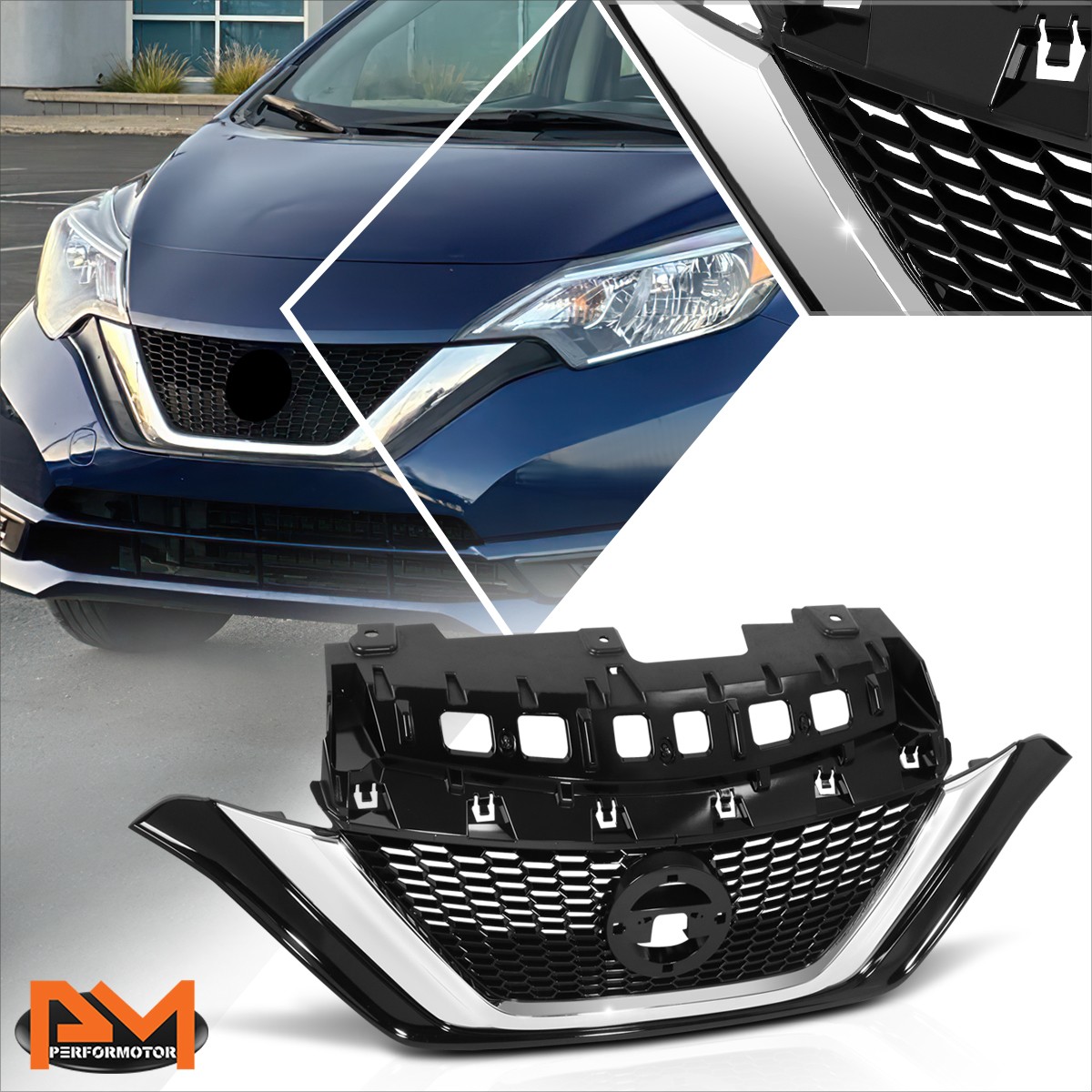 For 17-19 Nissan Versa Note Honeycomb Mesh Grille w/Badge Slot+