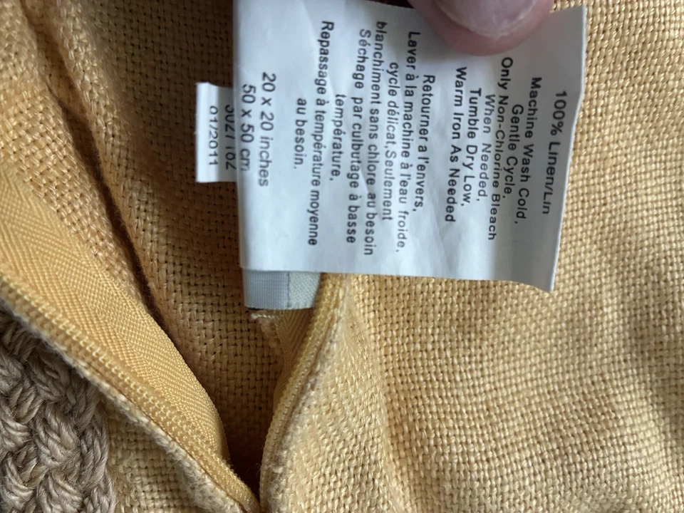 POTTERY BARN SET OF 2 Throw Pillow Cover Jute Braid YELLOW 20x20” - Image 4 of 4