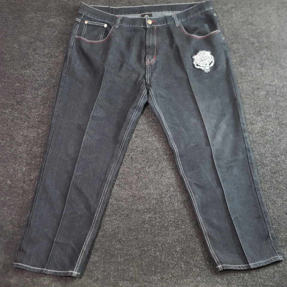 Jeans masculino vintage Y2K Red Ape 46 preto jeans skatista folgado patch tigre - Imagem 2 de 4