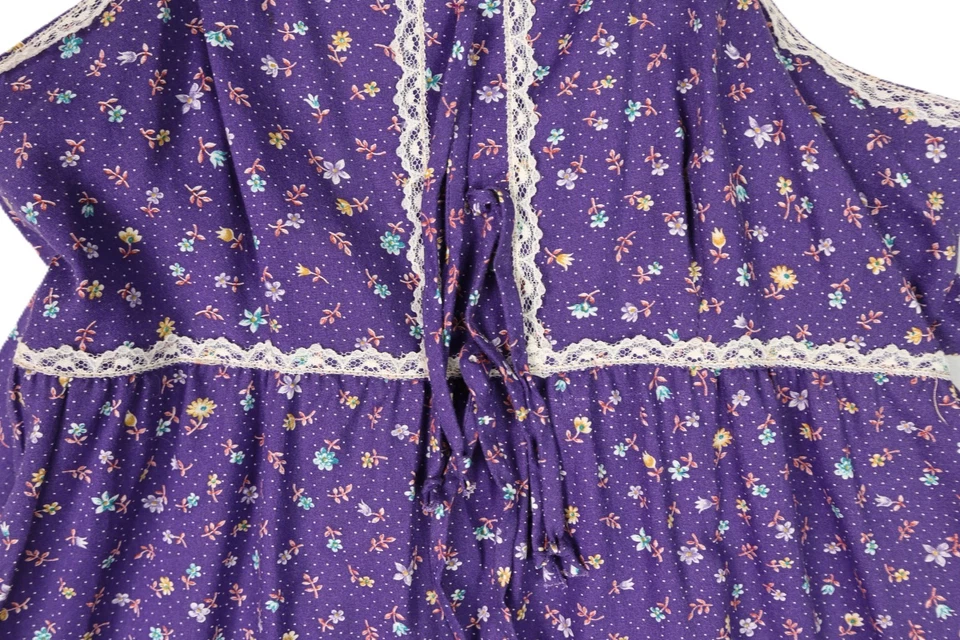 VTG 70s 10 M Cottage Core Prairie Ditzy Floral Print Midi Lace Sleeveless Dress - Image 4 of 4