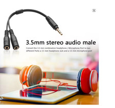 3.5mm Headset Splitter Adapter Cable TRRS to 2 TRS Mic Audio for Phone PC