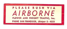 Airborne Flower and Freight Traffic Inc. Small Luggage Label San Francisco CA